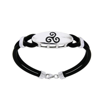 A balance of the mind, body, and spirit ~ Sterling Silver Celtic Triskele Leather Cord Bracelet TBL192 - Jewelry
